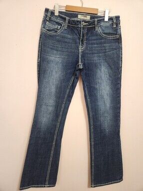 Rock & Roll Denim Mid Rise Riding Jeans W30 L34 Embroidered Pocket Western Rodeo
